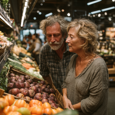 Літня пара готує здорову їжу разом