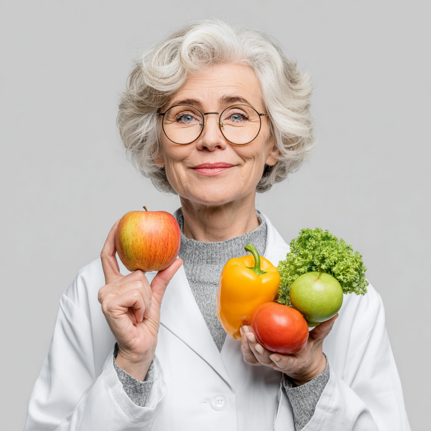 Літня жінка готує салат з свіжих овочів